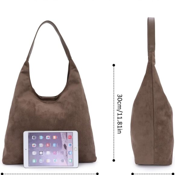 GOTOW Suede Hobo Bags for Women Brown Suede Tote Handbag Retro Suede Slouchy Sho - Picture 2 of 6